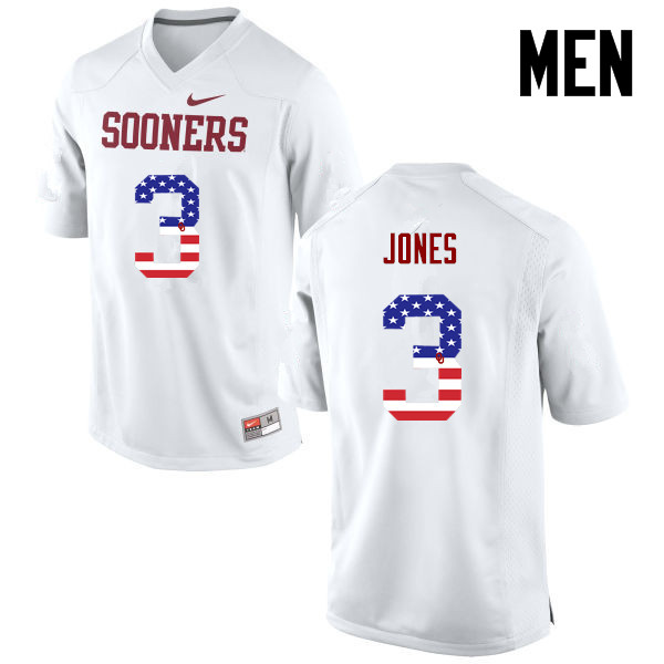 Men Oklahoma Sooners #3 Mykel Jones College Football USA Flag Fashion Jerseys-White